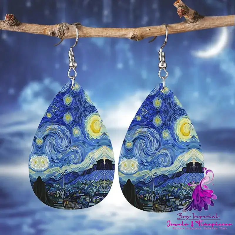 Double-sided Printing Starry Night Earrings On The Rhona