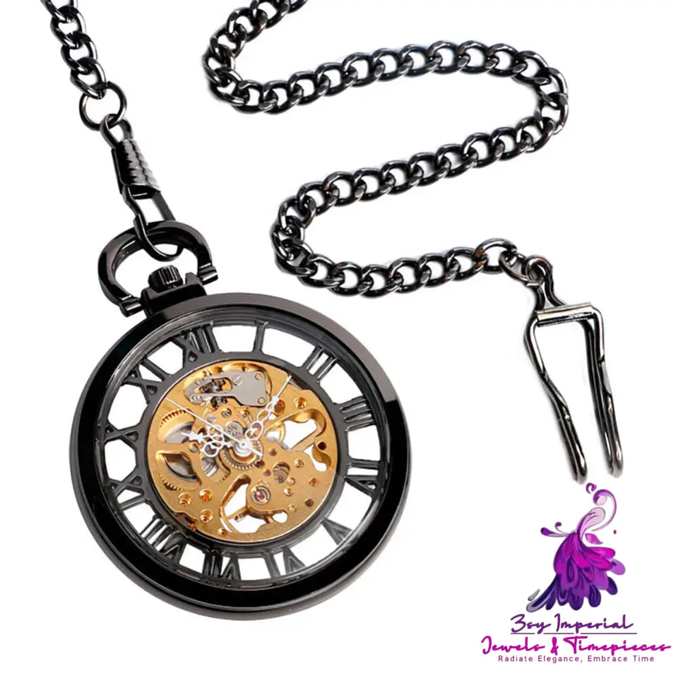 Double-sided Roman Literal Mechanical Pocket Watch