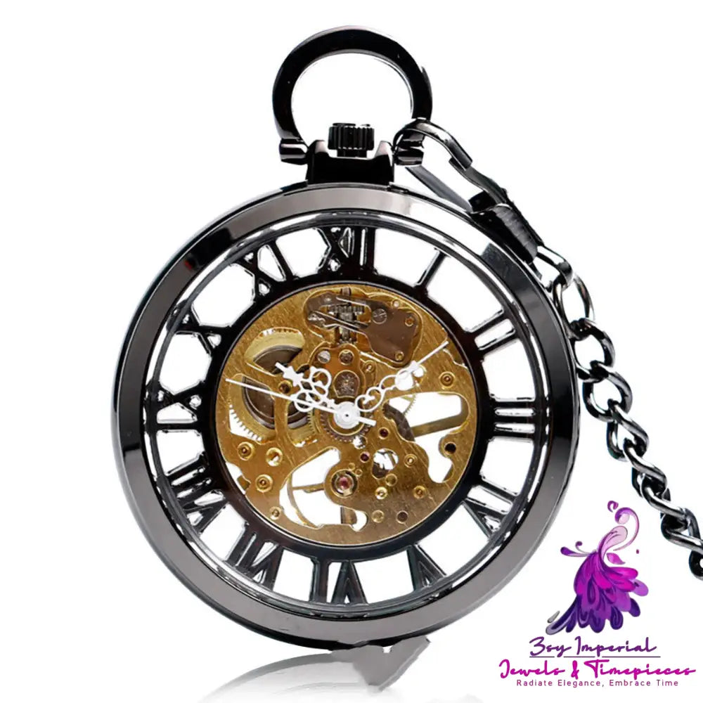 Double-sided Roman Literal Mechanical Pocket Watch