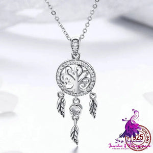 Sterling Silver Tree Of Life Dreamcatcher Fashion Necklace