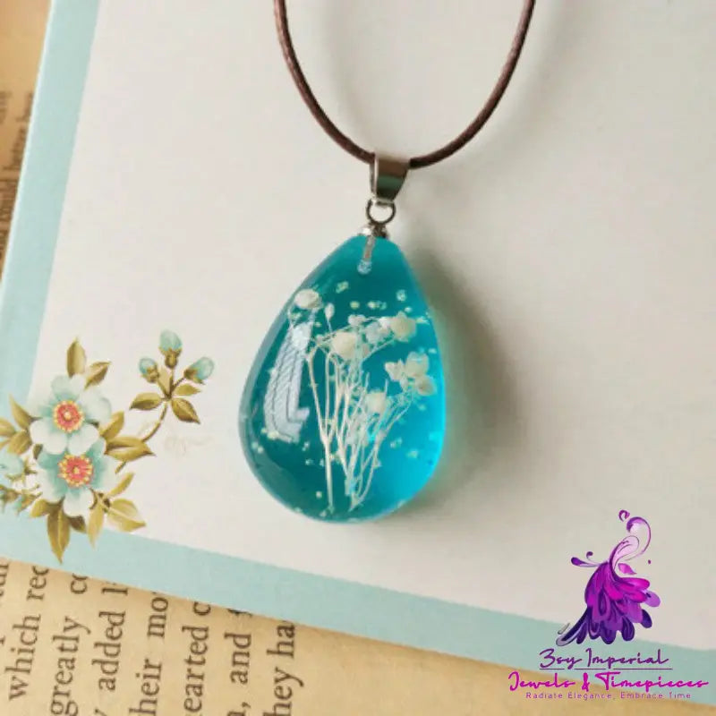 Drops Glue Dried Flower Necklace