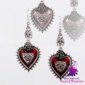 Evil Eye Red Heart Earrings