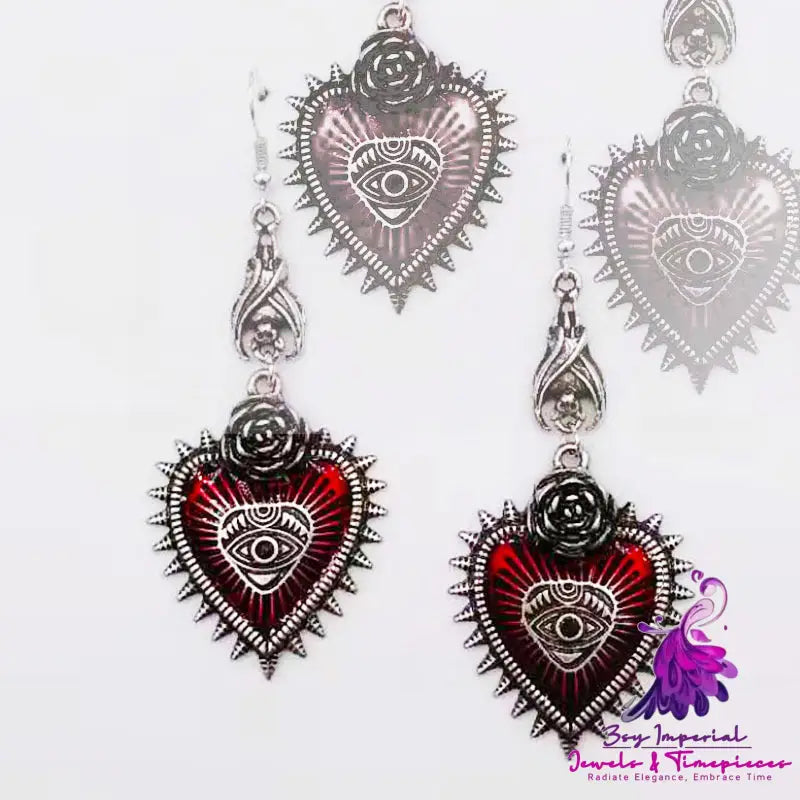 Evil Eye Red Heart Earrings