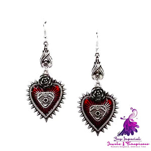 Evil Eye Red Heart Earrings