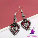 Evil Eye Red Heart Earrings