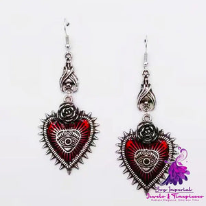 Evil Eye Red Heart Earrings