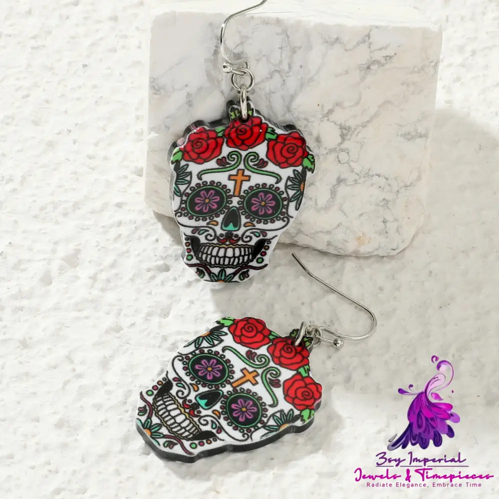 Exaggerated Spider Skull Earrings