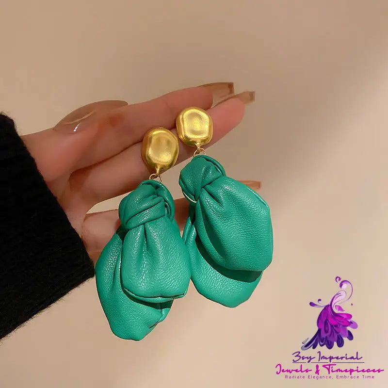 Leather Bow Earrings Fashionable Niche Exaggerated