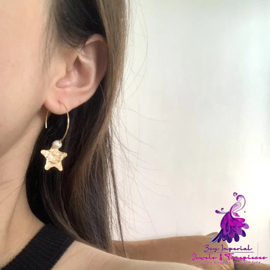 Fantastic Niche Five-pointed Star Pearl Earrings For Women