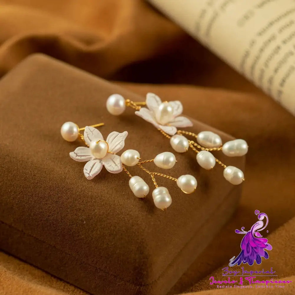 Hand Made Natural Freshwater Pearl Flower Earrings