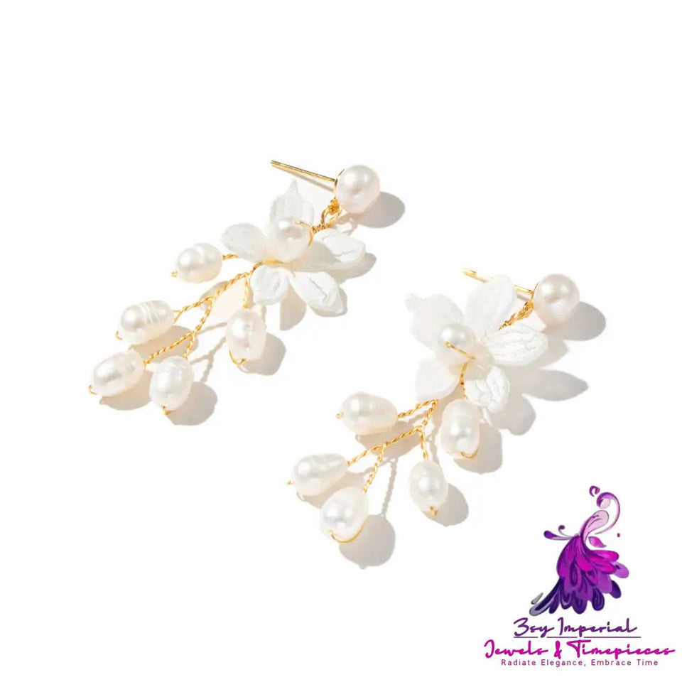 Hand Made Natural Freshwater Pearl Flower Earrings