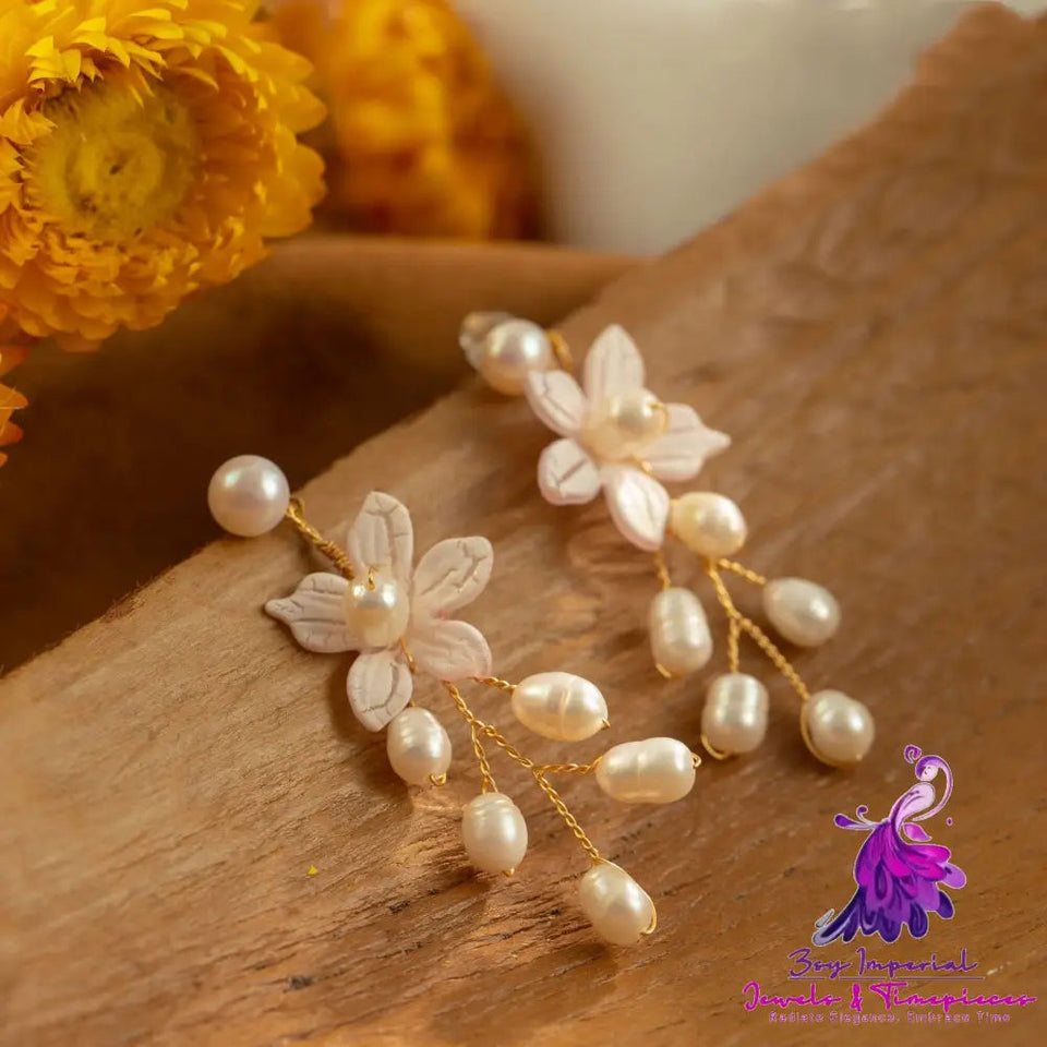 Hand Made Natural Freshwater Pearl Flower Earrings