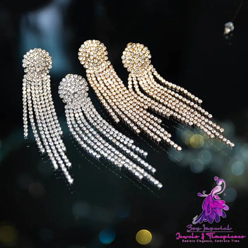 Fashion Grandeur Personality Tide Diamond Tassel Earrings