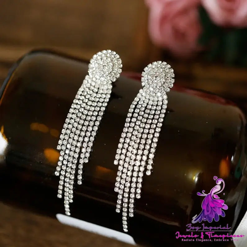 Fashion Grandeur Personality Tide Diamond Tassel Earrings