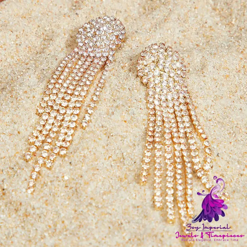 Fashion Grandeur Personality Tide Diamond Tassel Earrings