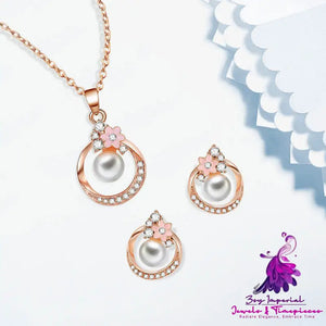 Inlaid Pearl Necklace and Earrings Set