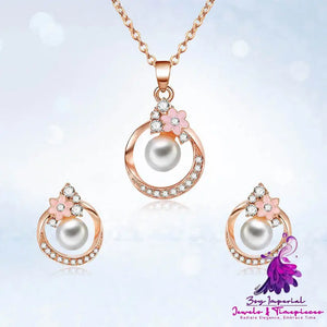 Inlaid Pearl Necklace and Earrings Set