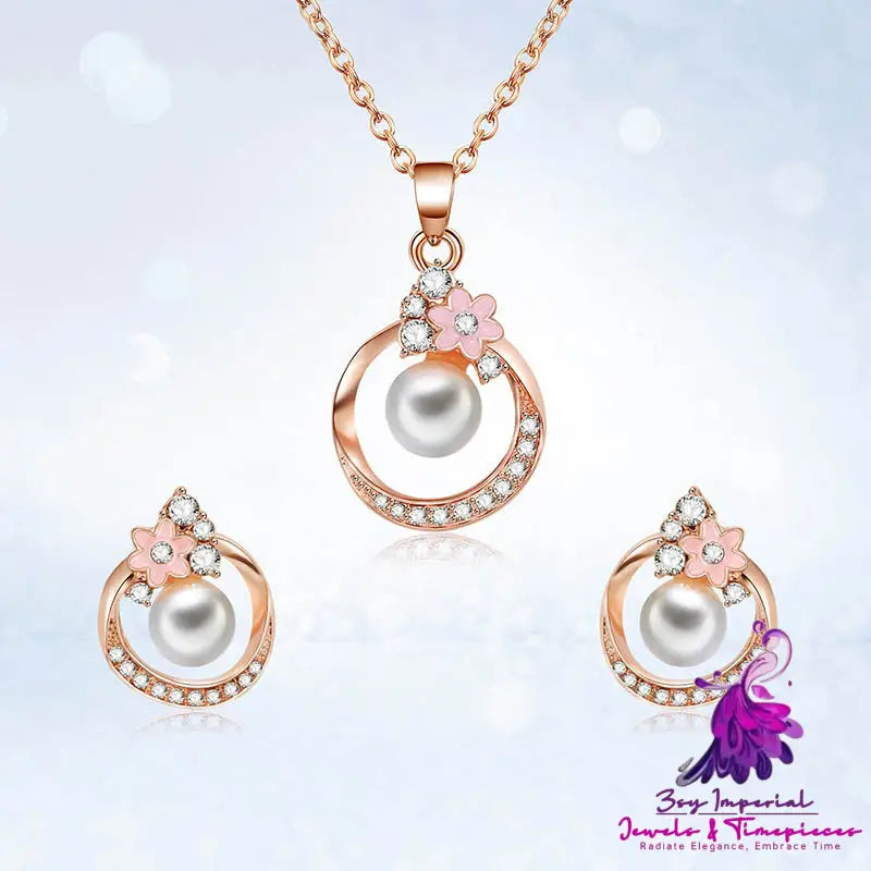 Inlaid Pearl Necklace and Earrings Set