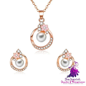 Inlaid Pearl Necklace and Earrings Set