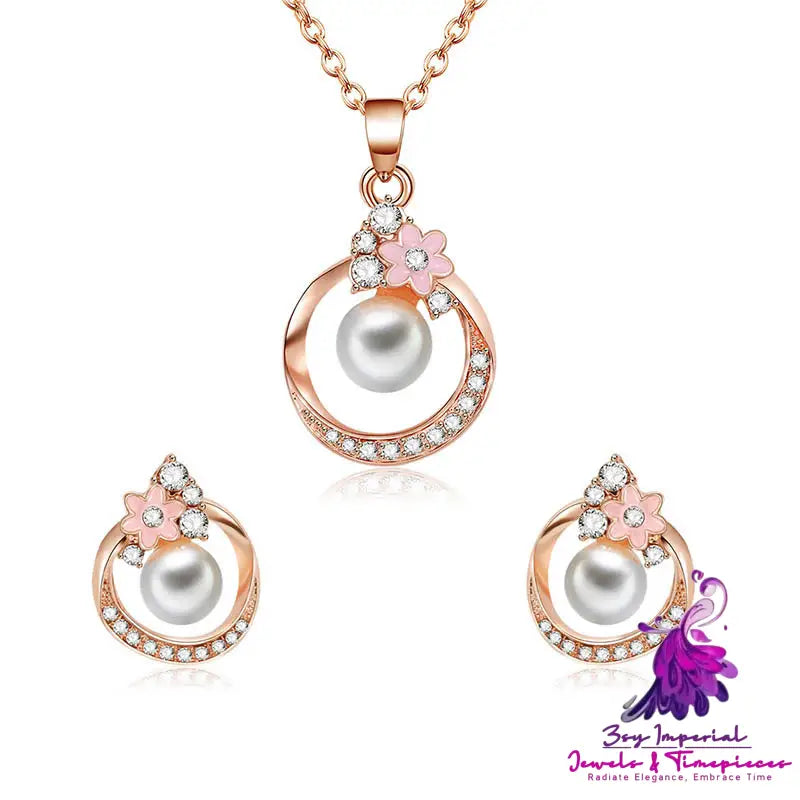 Inlaid Pearl Necklace and Earrings Set