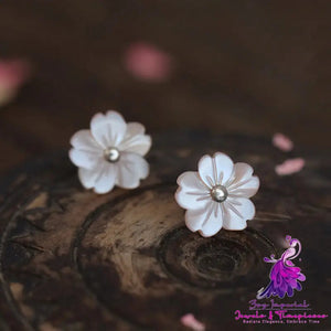 Women’s 925 Sterling Silver Shell Small Flower Earrings