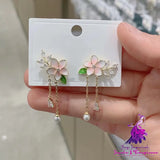 Zircon Flower Pearl Tassel Earrings