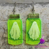 Fluorescent Acrylic Spider Skull Earrings