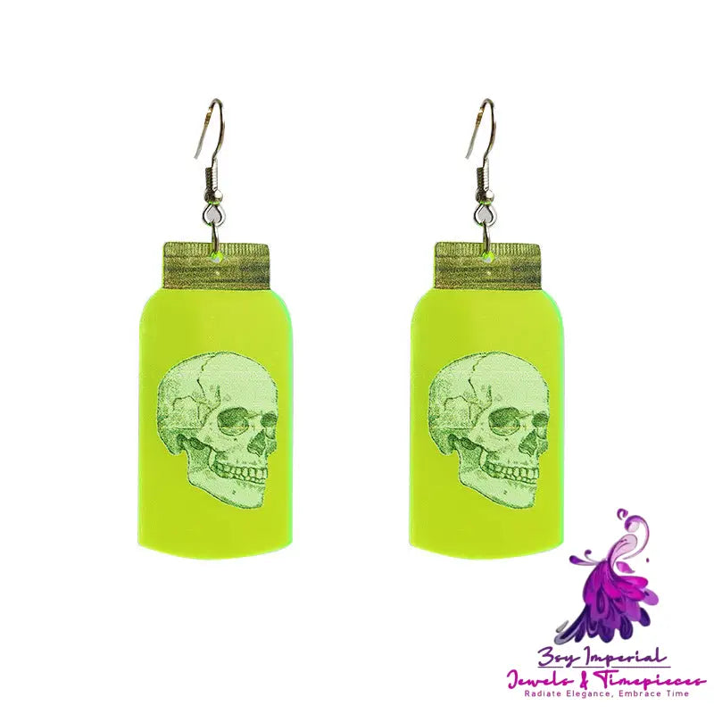 Fluorescent Acrylic Spider Skull Earrings