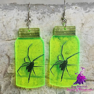 Fluorescent Acrylic Spider Skull Earrings