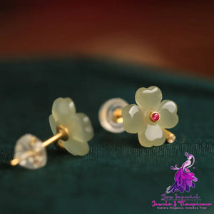 Hotan Jade Four Leaf Clover Earrings