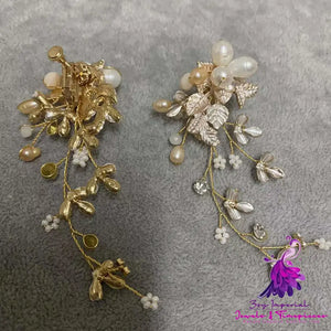 Handmade Freshwater Pearl Leaves Earrings