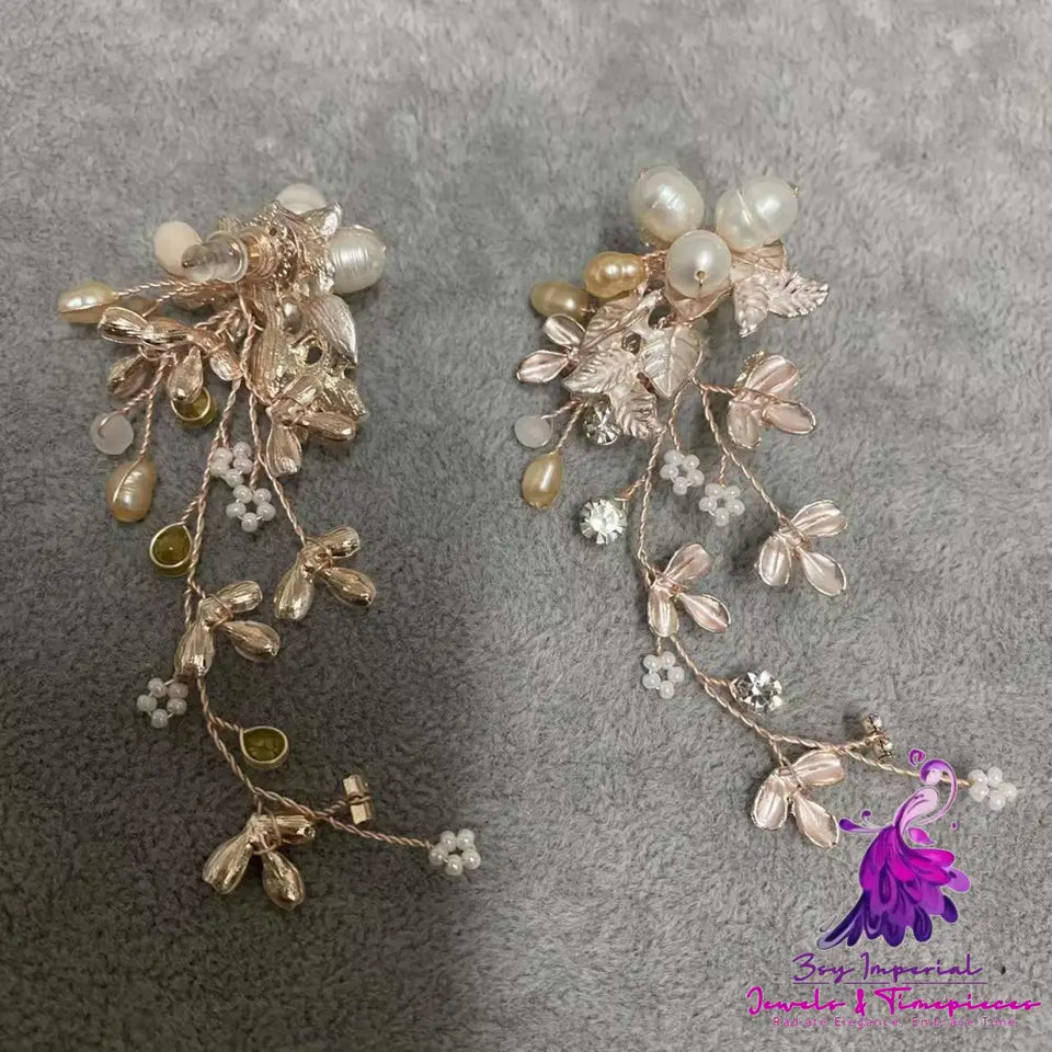 Handmade Freshwater Pearl Leaves Earrings