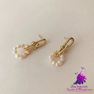 Natural Freshwater Pearl Earrings Female Metallic Texture