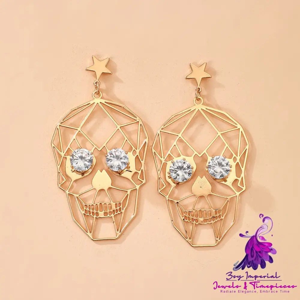 Golden Skull Face Earrings