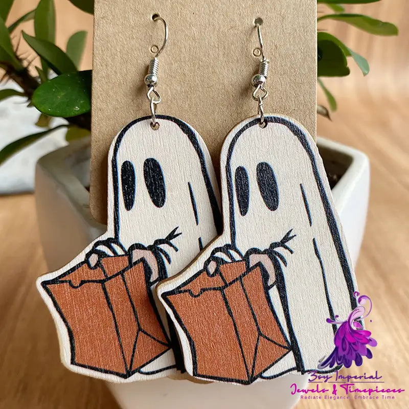 Horror Ghost Wood Earrings