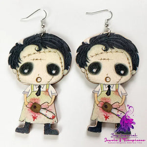 Horror Ghost Wood Earrings