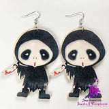 Horror Ghost Wood Earrings