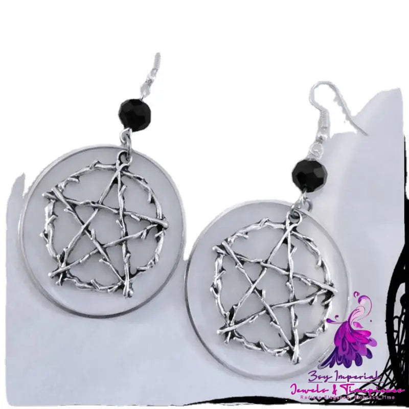 R Gothic Pagan Jewelry Halloween Gift Earrings Silver Circle