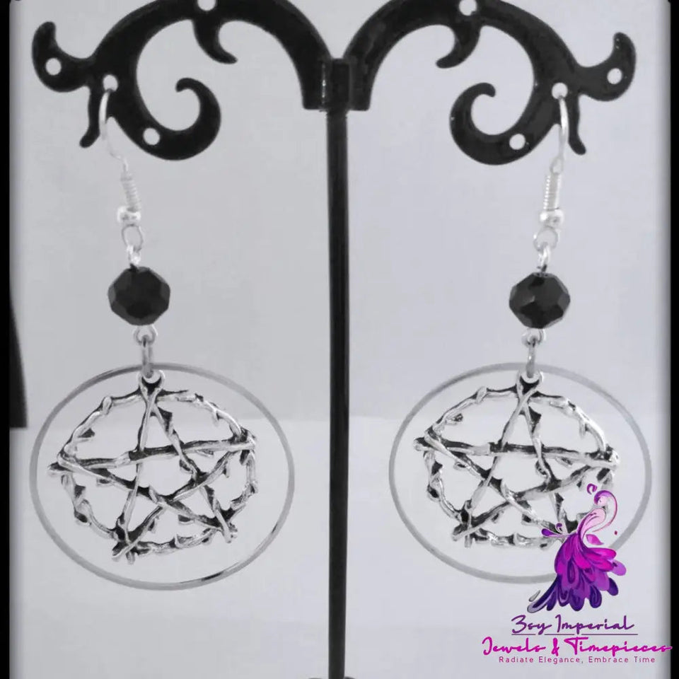 R Gothic Pagan Jewelry Halloween Gift Earrings Silver Circle