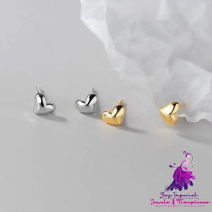 S925 Silver Glossy Love Heart Stud Earrings Simple Daily