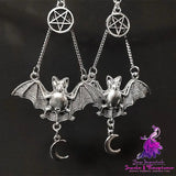 Gothic Halloween Bat Pentagram Moon Charm Earrings