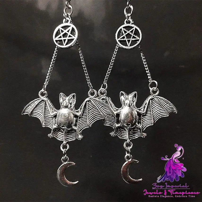 Gothic Halloween Bat Pentagram Moon Charm Earrings