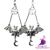 Gothic Halloween Bat Pentagram Moon Charm Earrings