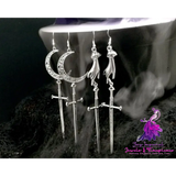 Hollow Moon Witch Gothic Long Sword Halloween Earrings