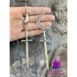 Hollow Moon Witch Gothic Long Sword Halloween Earrings