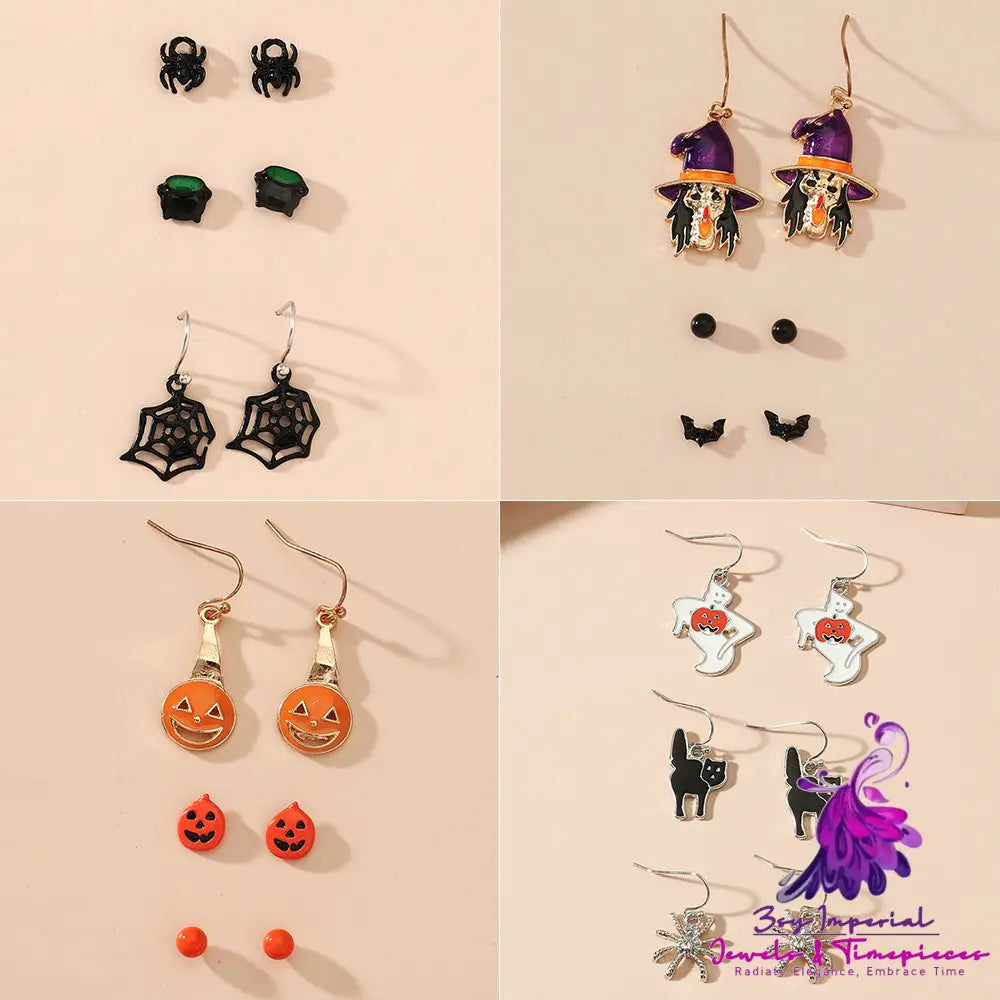 Spider Web Skull Earrings Halloween Gothic