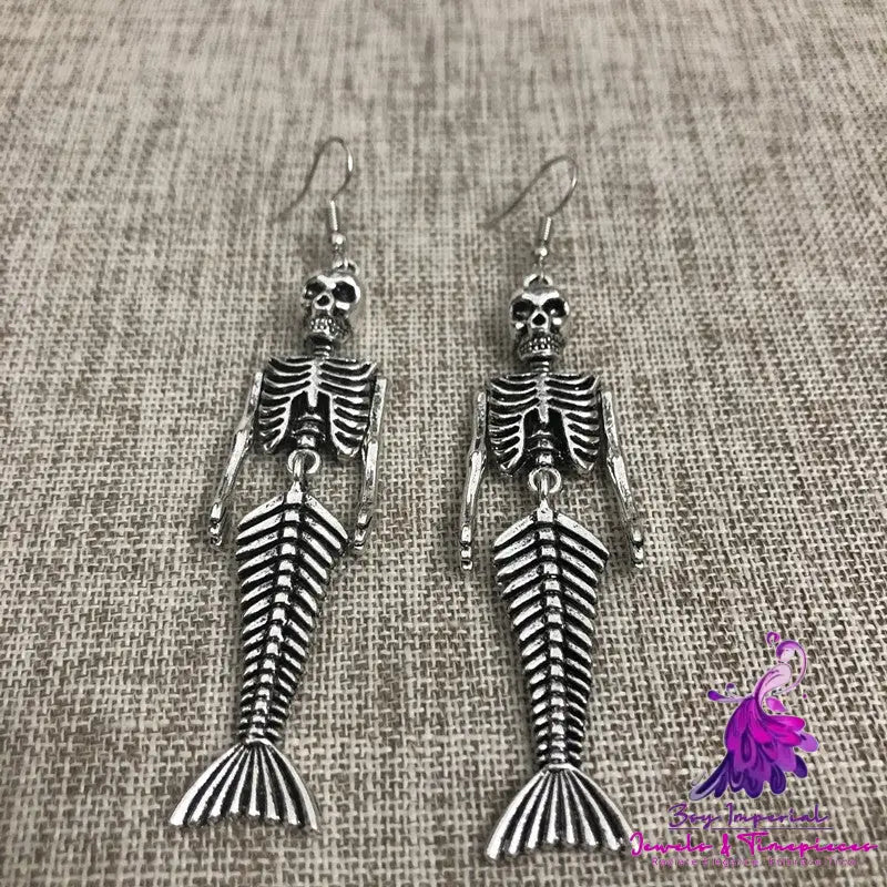 Mermaid Skull Skeleton Earrings