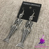 Mermaid Skull Skeleton Earrings