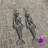 Mermaid Skull Skeleton Earrings