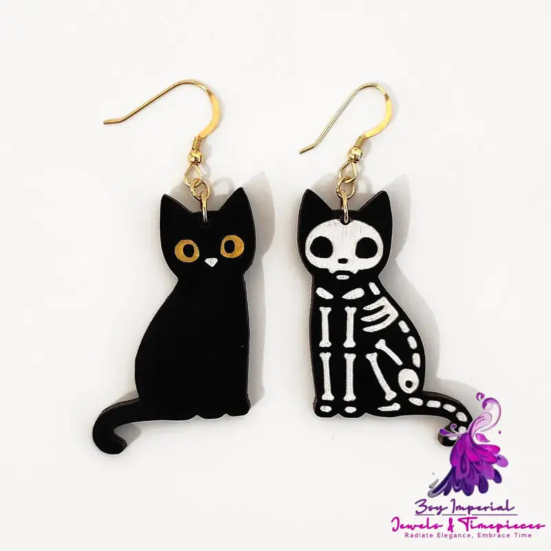 Personalized Black Cat Wood Stud Earrings